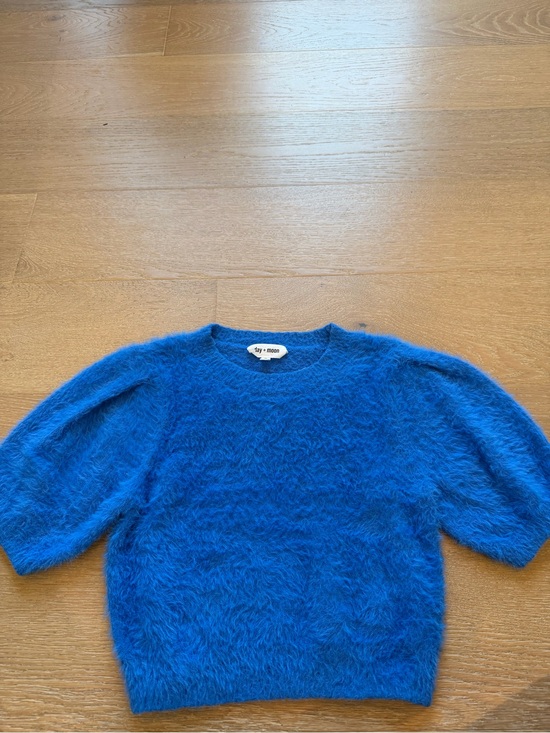 Day + Moon Sweaters - Day + Moon Fuzzy Crewneck Sweater in Bright Blue